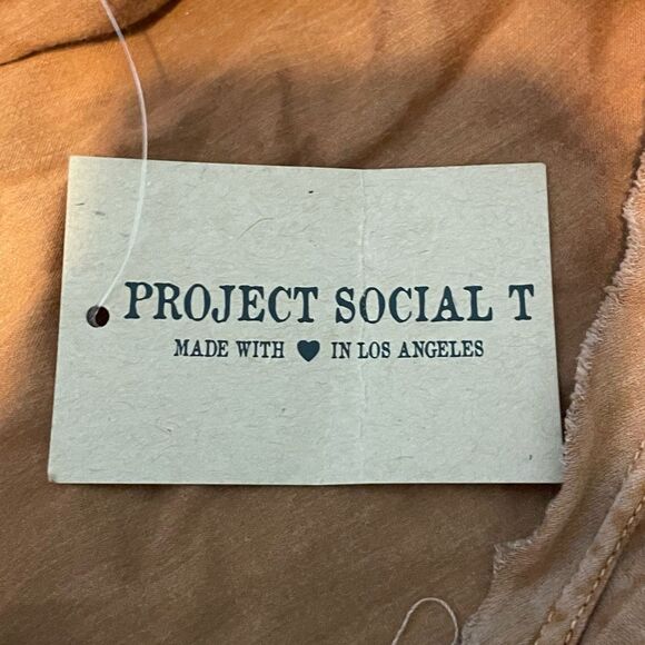 Project Social T Noelle Silk Top Cinnamon Brown V-Neck Short Sleeve Raw Edge S - Picture 6 of 7